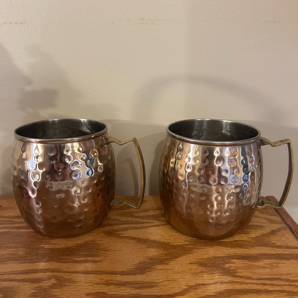 Hammered Copper Mugs with Brass Handles